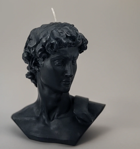 David Greek Candle, Michelangelo Sculpture, Classic Art Decor, Greek Mythology Candle, Renaissance Inspiration, Heroic Statue Candle, Greco-Roman Home Accent, Mythical Sculpted Light, Timeless Masterpiece, Neoclassical Design, Hellenistic Decor, Symbol of Strength, Artistic Home Fragrance