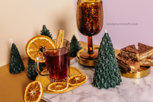 Handcrafted Holiday Decor, Festive Mantelpiece Candle, Winter Celebration Centerpiece, Cozy Christmas Atmosphere, Unique Tree-shaped Candle, Seasonal Illumination, Christmas Eve Candlelight, Ornamental Holiday Lighting, Christmas Tabletop Decor, Home for the Holidays Candle