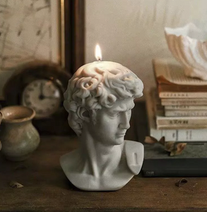David Greek Candle, Michelangelo Sculpture, Classic Art Decor, Greek Mythology Candle, Renaissance Inspiration, Heroic Statue Candle, Greco-Roman Home Accent, Mythical Sculpted Light, Timeless Masterpiece, Neoclassical Design, Hellenistic Decor, Symbol of Strength, Artistic Home Fragrance