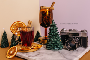 Handcrafted Holiday Decor, Festive Mantelpiece Candle, Winter Celebration Centerpiece, Cozy Christmas Atmosphere, Unique Tree-shaped Candle, Seasonal Illumination, Christmas Eve Candlelight, Ornamental Holiday Lighting, Christmas Tabletop Decor, Home for the Holidays Candle