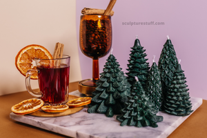 Handcrafted Holiday Decor, Festive Mantelpiece Candle, Winter Celebration Centerpiece, Cozy Christmas Atmosphere, Unique Tree-shaped Candle, Seasonal Illumination, Christmas Eve Candlelight, Ornamental Holiday Lighting, Christmas Tabletop Decor, Home for the Holidays Candle