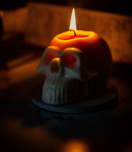 Gothic Skull Candle, Unique Macabre Design, Spooky Halloween Decor, Dark Aesthetic Home Accessory, Alternative Candle Gift, Creepy Wax Sculpture, Unusual Home Decor, Gothic Gift Idea, Intricate Skull Detail, Handcrafted Candle Art, Decorative Candle Display, Haunting Interior Design, Mysterious Atmosphere, Collector's Item, Eerie Home Accent, Goth Home Furnishing, Occult Inspired Decor, Skull Lover's Gift, Exquisite Wax Craftsmanship, Bewitching Candle Illumination.
