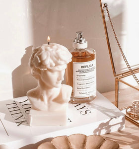 David Greek Candle, Michelangelo Sculpture, Classic Art Decor, Greek Mythology Candle, Renaissance Inspiration, Heroic Statue Candle, Greco-Roman Home Accent, Mythical Sculpted Light, Timeless Masterpiece, Neoclassical Design, Hellenistic Decor, Symbol of Strength, Artistic Home Fragrance