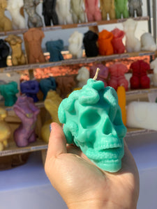 Gothic Skull Candle, Unique Macabre Design, Spooky Halloween Decor, Dark Aesthetic Home Accessory, Alternative Gift, Creepy Wax Sculpture, Unusual Home Decor, Intricate Skull Detail, Handcrafted Art, Decorative Display, Haunting Interior Design, Mysterious Atmosphere, Collector's Item, Eerie Home Accent, Goth Furnishing, Occult Inspired Decor, Skull Lover's Delight, Exquisite Wax Craftsmanship, Bewitching Illumination