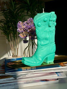 Handcrafted Cowboy Boot Soy Wax Candle - Yeehaw Western Decor, Unique Rodeo-Inspired Design, Made with 100% Natural Soy Wax, Clean Burning, Long-lasting, Perfect Gift for Western Enthusiasts and Home Decor, Available Now at SculptureStuff.com