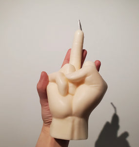 middle finger, candle, rebellion, protest, defiance, expression, gesture, humor, unconventional, statement, controversy, controversial, bold, irreverent, dissent, iconoclast, nonconformity, rebellious art, cheeky, symbolic, protest candle, counterculture, defiance symbol, edgy, unconventional design, cultural dissent, provocative, controversial art, rebellious spirit, bold statement.