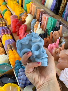 Gothic Skull Candle, Unique Macabre Design, Spooky Halloween Decor, Dark Aesthetic Home Accessory, Alternative Gift, Creepy Wax Sculpture, Unusual Home Decor, Intricate Skull Detail, Handcrafted Art, Decorative Display, Haunting Interior Design, Mysterious Atmosphere, Collector's Item, Eerie Home Accent, Goth Furnishing, Occult Inspired Decor, Skull Lover's Delight, Exquisite Wax Craftsmanship, Bewitching Illumination