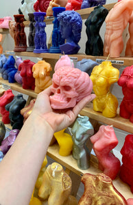 Gothic Skull Candle, Unique Macabre Design, Spooky Halloween Decor, Dark Aesthetic Home Accessory, Alternative Gift, Creepy Wax Sculpture, Unusual Home Decor, Intricate Skull Detail, Handcrafted Art, Decorative Display, Haunting Interior Design, Mysterious Atmosphere, Collector's Item, Eerie Home Accent, Goth Furnishing, Occult Inspired Decor, Skull Lover's Delight, Exquisite Wax Craftsmanship, Bewitching Illumination