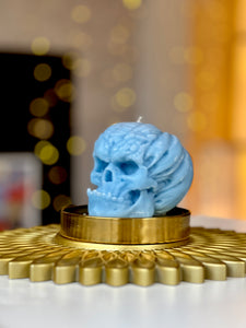 Gothic Skull Candle, Unique Macabre Design, Spooky Halloween Decor, Dark Aesthetic Home Accessory, Alternative Gift, Creepy Wax Sculpture, Unusual Home Decor, Intricate Skull Detail, Handcrafted Art, Decorative Display, Haunting Interior Design, Mysterious Atmosphere, Collector's Item, Eerie Home Accent, Goth Furnishing, Occult Inspired Decor, Skull Lover's Delight, Exquisite Wax Craftsmanship, Bewitching Illumination
