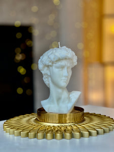 David Greek Candle, Michelangelo Sculpture, Classic Art Decor, Greek Mythology Candle, Renaissance Inspiration, Heroic Statue Candle, Greco-Roman Home Accent, Mythical Sculpted Light, Timeless Masterpiece, Neoclassical Design, Hellenistic Decor, Symbol of Strength, Artistic Home Fragrance