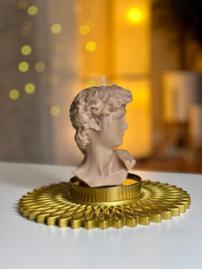 David Greek Candle, Michelangelo Sculpture, Classic Art Decor, Greek Mythology Candle, Renaissance Inspiration, Heroic Statue Candle, Greco-Roman Home Accent, Mythical Sculpted Light, Timeless Masterpiece, Neoclassical Design, Hellenistic Decor, Symbol of Strength, Artistic Home Fragrance