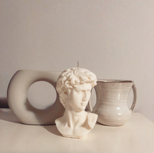 David Greek Candle, Michelangelo Sculpture, Classic Art Decor, Greek Mythology Candle, Renaissance Inspiration, Heroic Statue Candle, Greco-Roman Home Accent, Mythical Sculpted Light, Timeless Masterpiece, Neoclassical Design, Hellenistic Decor, Symbol of Strength, Artistic Home Fragrance